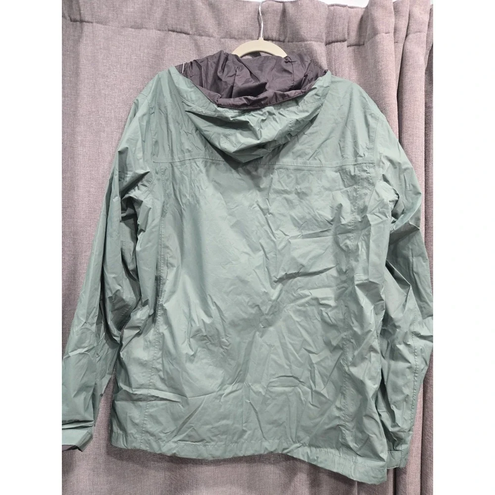 Columbia Womens Large Hooded Rain Jacket Green Waterproof Lightweight Mesh Lined